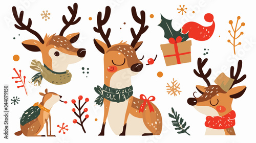 Christmas deer clipart isolated vector illustration