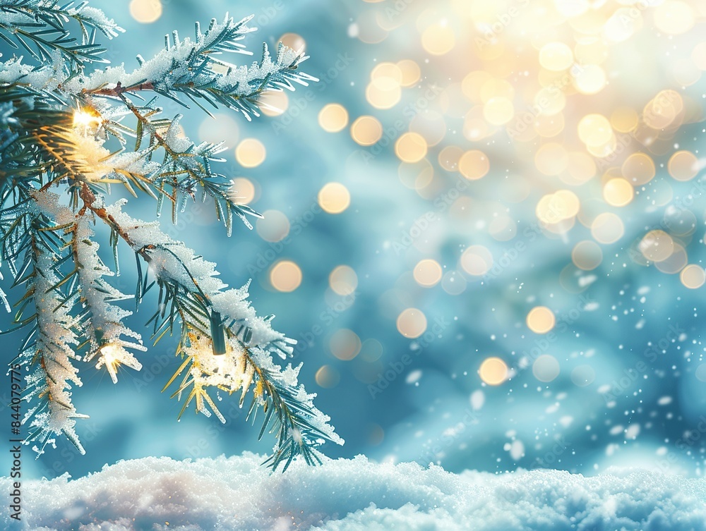 A tree branch covered in snow with a bright blue sky in the background A tree branch covered in snow with a bright blue sky in the background