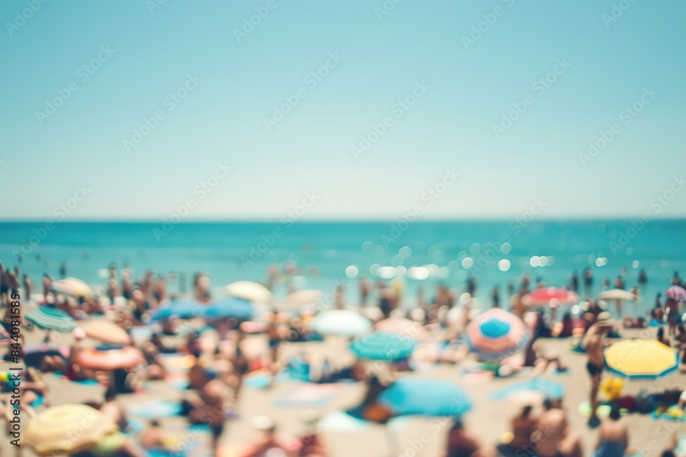 A beach scene with many people and umbrellas A beach scene with many people and umbrellas