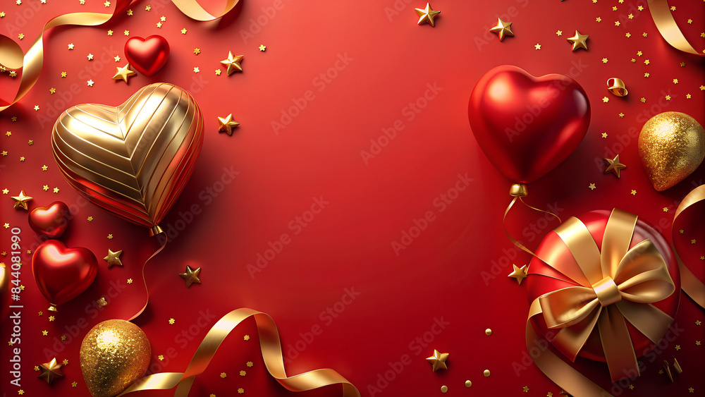 The card for Text with 3D red and gold present and balloon with red background The card for Text with 3D red and gold present and balloon with red background