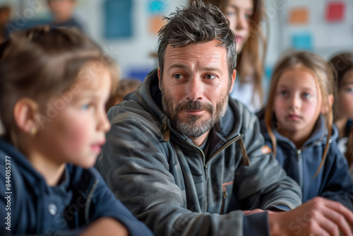 Man Listening To Children In A Classroom Setting