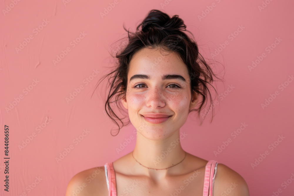 A close up portrait of a young woman with a subtle smile A close up portrait of a young woman with a subtle smile