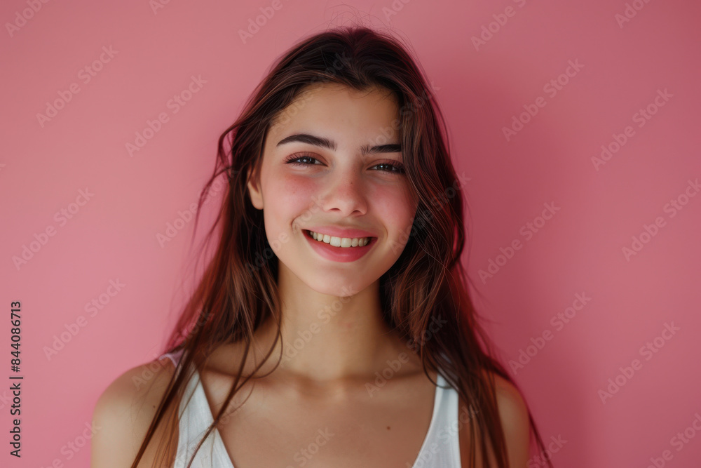 A close up portrait of a young woman with a subtle smile A close up portrait of a young woman with a subtle smile