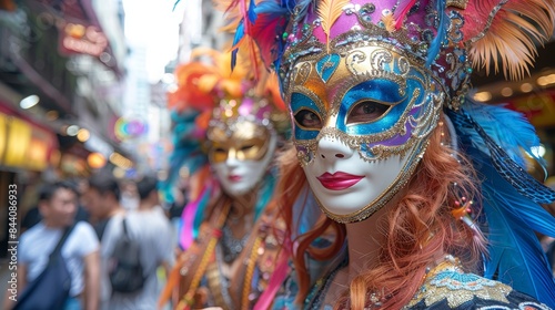 Mardi Gras Carnival Celebration with Colorful Costumes and Masks