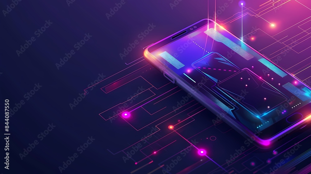Neon Smartphone on a Tech Background Neon Smartphone on a Tech Background