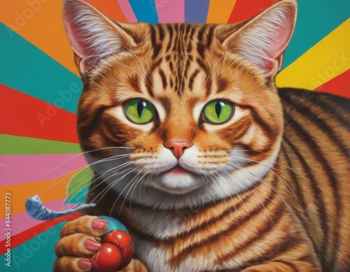 Vibrant Street Art Cat: Graffiti Splashed with Colorful Creativity photo