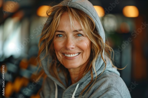 Energetic Senior Woman Smiling at Fitness Gym
