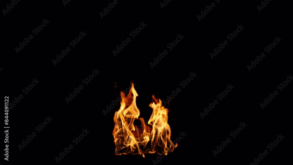 Looping real fire in slow motion, 4k 24p with alpha channel, since it is a loop, you can loop it and make whatever duration you need or want, slow motion allows you to speed it up or keep it slow	