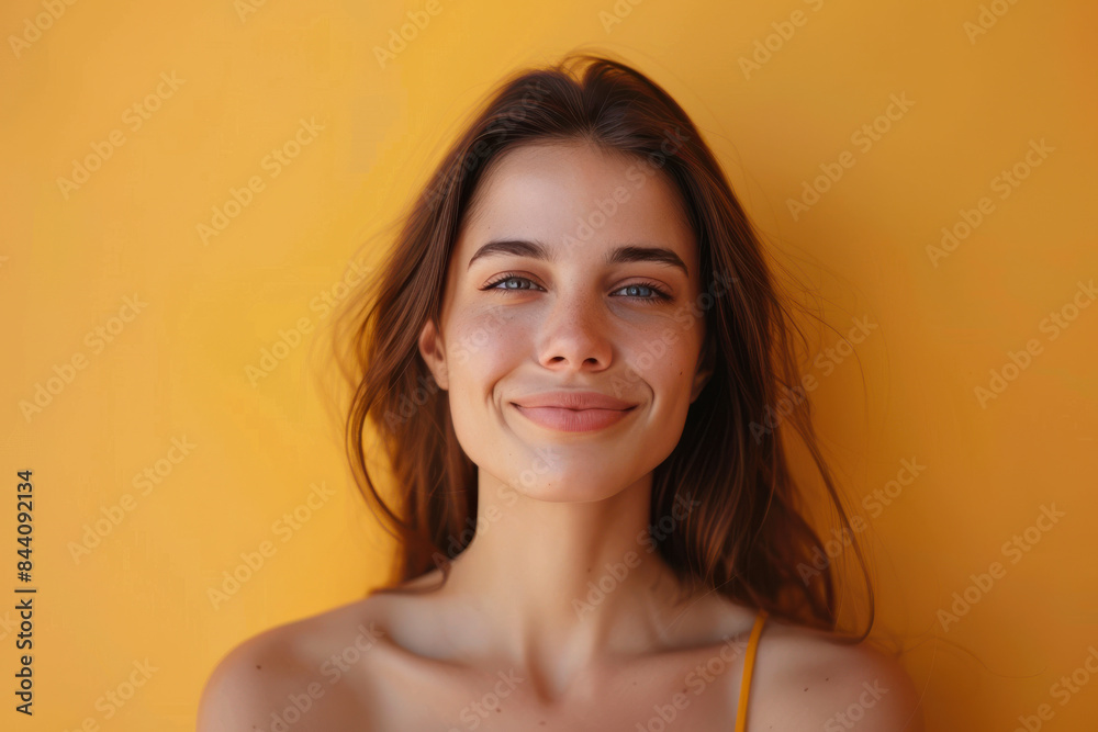 A close up portrait of a young woman with a subtle smile A close up portrait of a young woman with a subtle smile