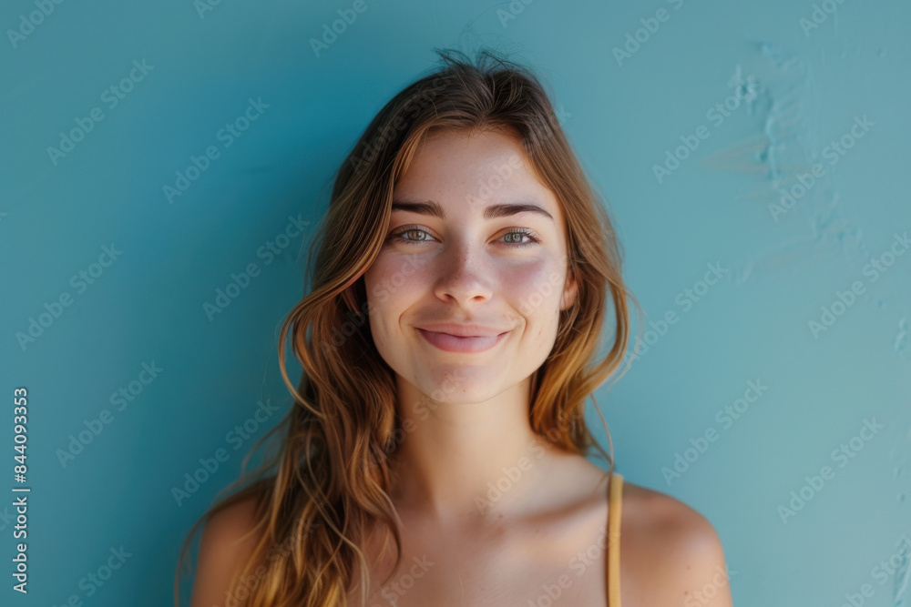 A close up portrait of a young woman with a subtle smile A close up portrait of a young woman with a subtle smile