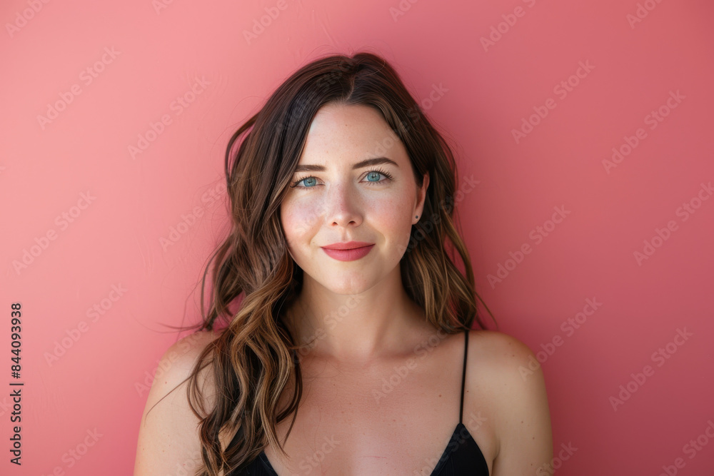 A close up portrait of a young woman with a subtle smile A close up portrait of a young woman with a subtle smile