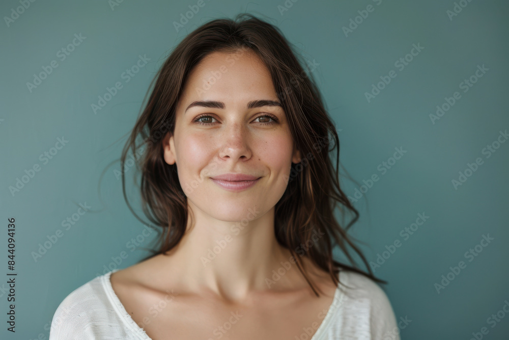 A close up portrait of a young woman with a subtle smile A close up portrait of a young woman with a subtle smile