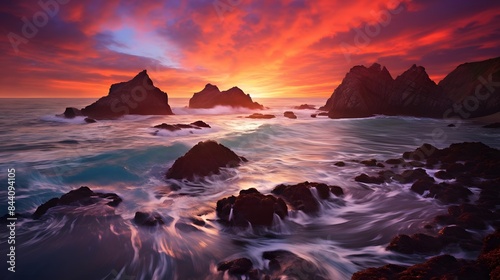 Panoramic seascape at sunset. Beautiful seascape. Nature composition. © Iman
