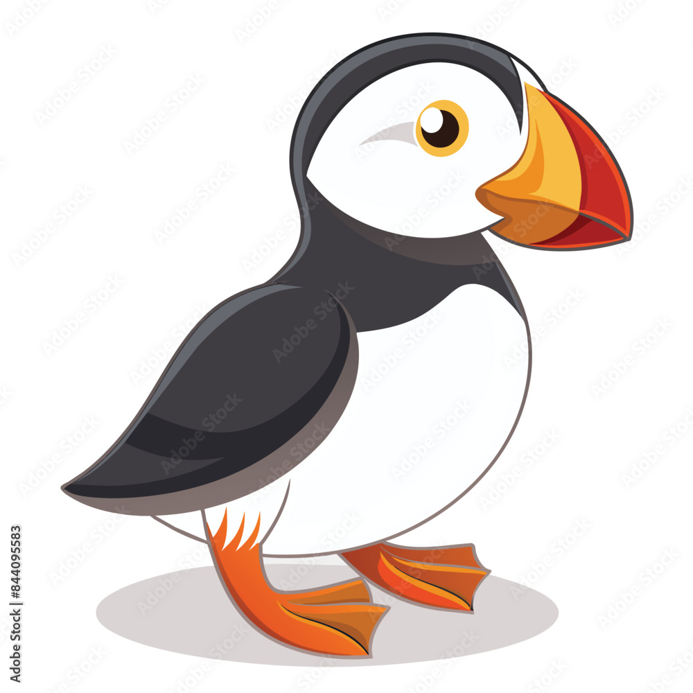 Obraz premium Puffin Cute Funny Cartoon Kawaii Clipart Colorful Watercolor Bird Animal Pet Illustration 