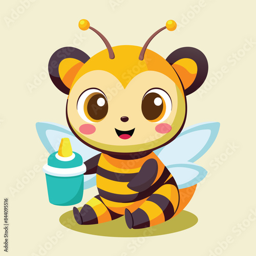 Baby bee hive cartoon character with milk bottle Vector Image