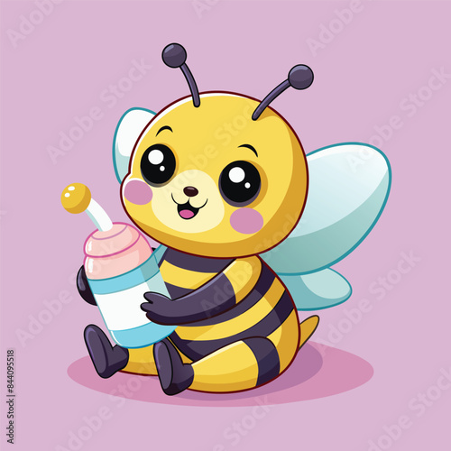 Baby bee hive cartoon character with milk bottle Vector Image