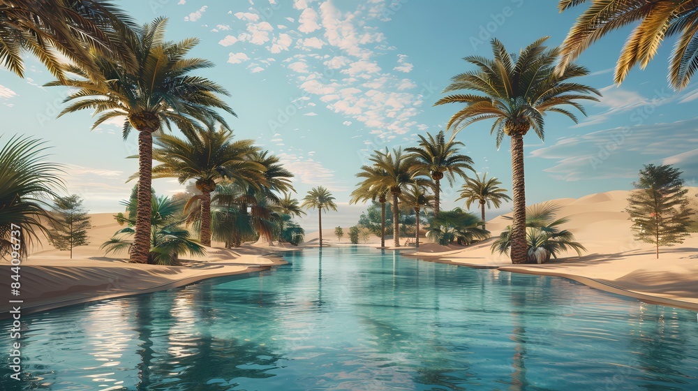 Beautiful Oasis in the Desert Landscape With Blue Water Blue. Design by Generative Ai Beautiful Oasis in the Desert Landscape With Blue Water Blue. Design by Generative Ai