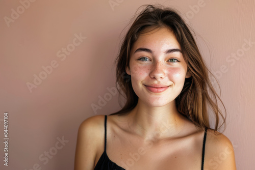A close up portrait of a young woman with a subtle smile