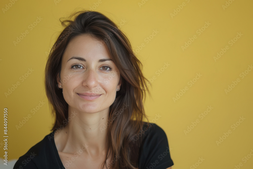 A close up portrait of a young woman with a subtle smile A close up portrait of a young woman with a subtle smile