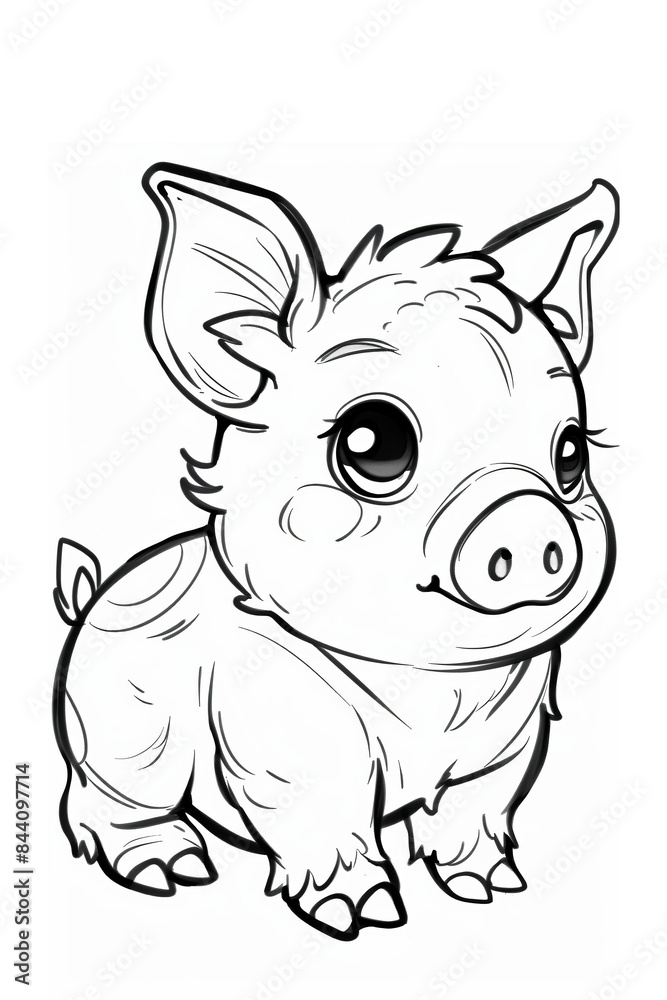 Cute Farm animal colouring page, Piglet comic style, black and white, bold lines, white background Cute Farm animal colouring page, Piglet comic style, black and white, bold lines, white background
