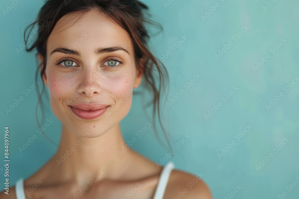 A close up portrait of a young woman with a subtle smile A close up portrait of a young woman with a subtle smile