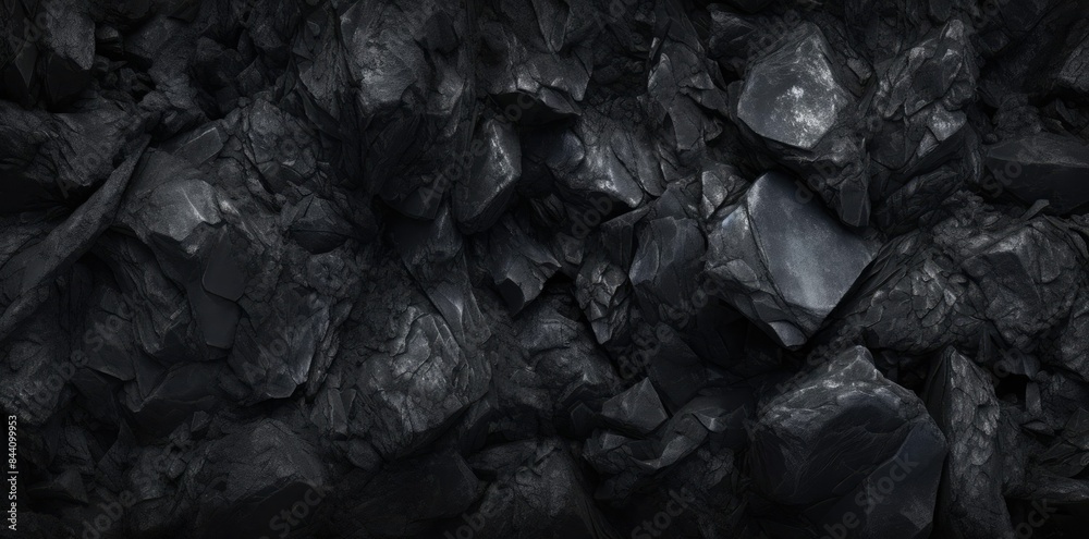 coal texture in the dark a solitary black rock stands amidst a sea of gray rocks