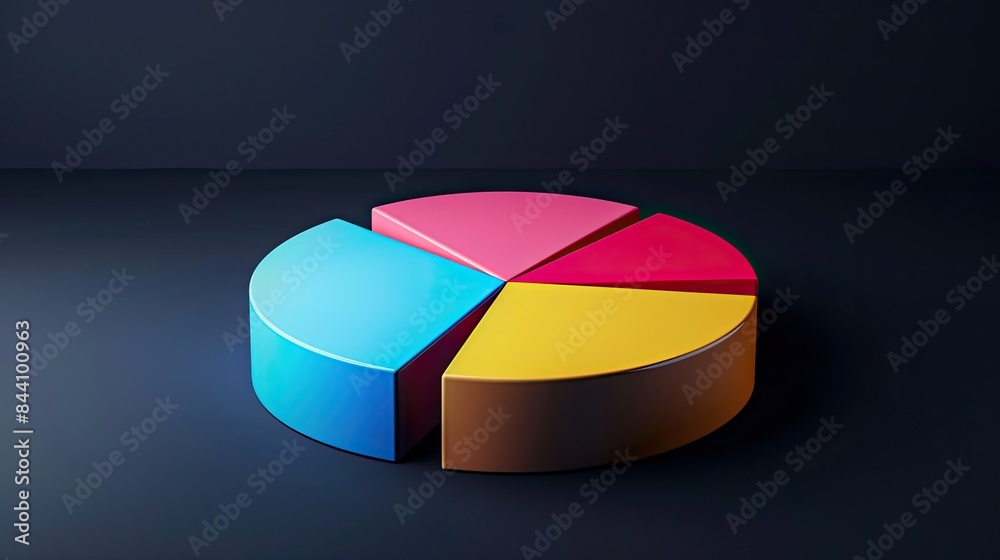 Obraz premium pie chart with bold colors, displaying quantities, set against a dark background.