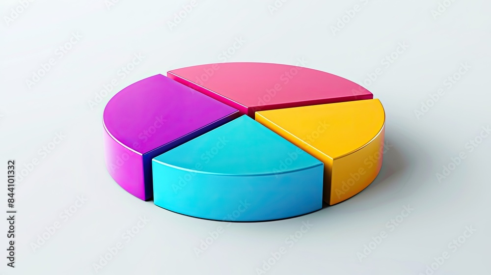Obraz premium Beautiful pie chart with bright segments, showing various quantities, on a white surface.