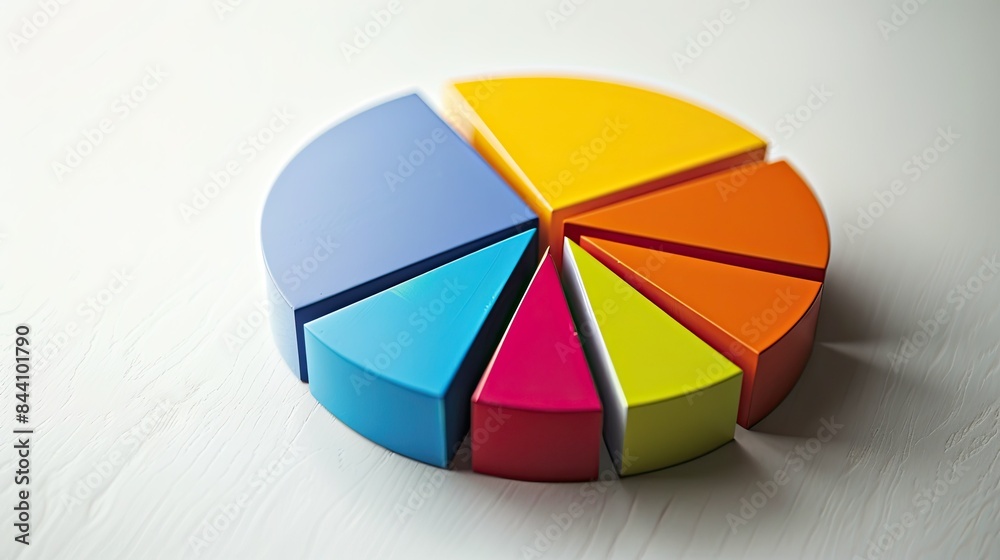 Fototapeta premium Colorful pie chart with distinct sections and clear labels, displayed on a white surface.