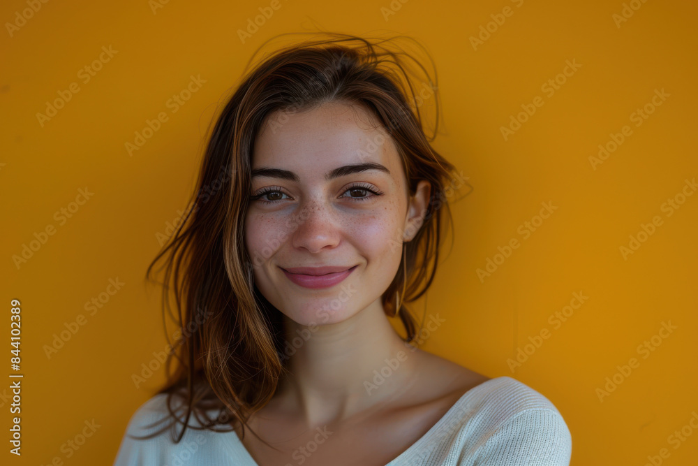 A close up portrait of a young woman with a subtle smile