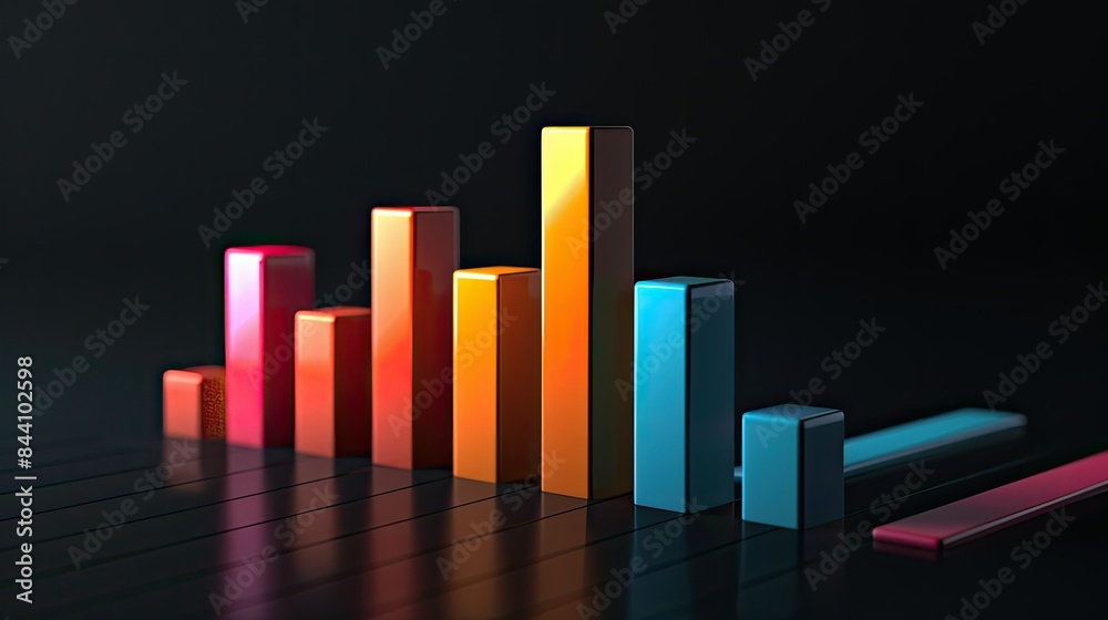 Detailed bar chart with sleek design and bright colors, set against a dark background. Detailed bar chart with sleek design and bright colors, set against a dark background.