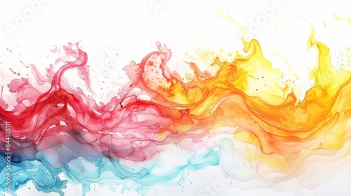 watercolor mixture from yellow to red, depict the entire gradient palette from yellow to red in watercolors in a wave like and splashy way 