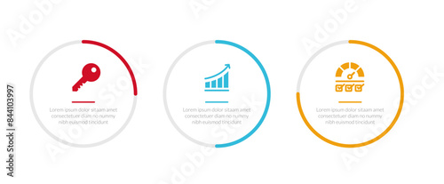 KPI key performance indicator infographics template diagram with piechart percentage progress cycle on circle with 3 point step design for slide presentation
