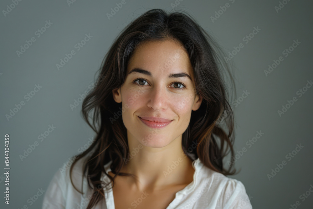 A close up portrait of a young woman with a subtle smile A close up portrait of a young woman with a subtle smile