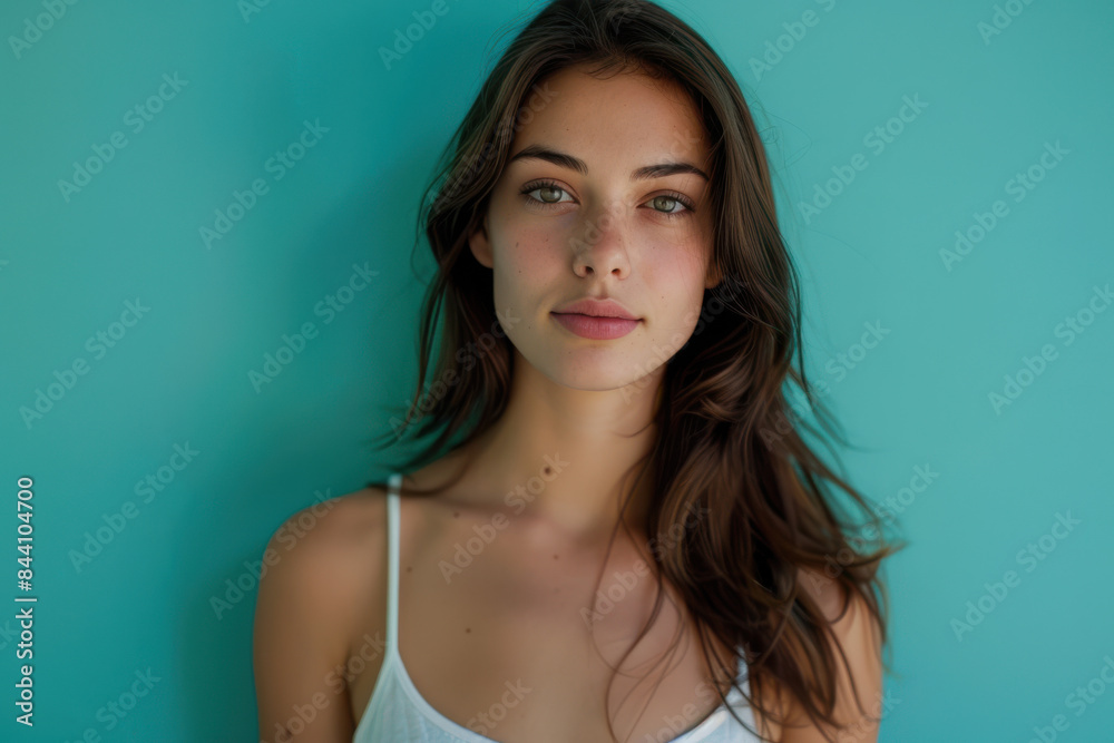 A close up portrait of a young woman with a subtle smile A close up portrait of a young woman with a subtle smile