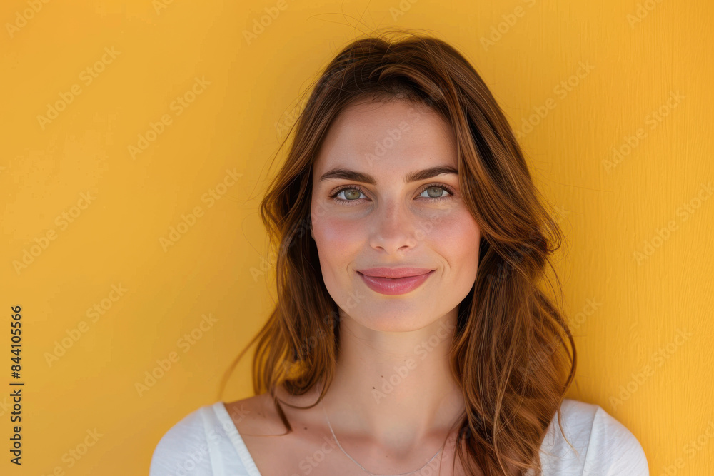 A close up portrait of a young woman with a subtle smile A close up portrait of a young woman with a subtle smile