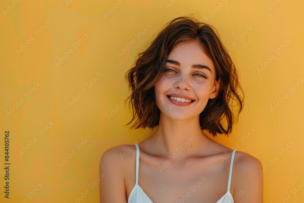 A close up portrait of a young woman with a subtle smile A close up portrait of a young woman with a subtle smile