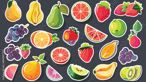 fruit stickers set 2d flat cartoon vactor illustrat