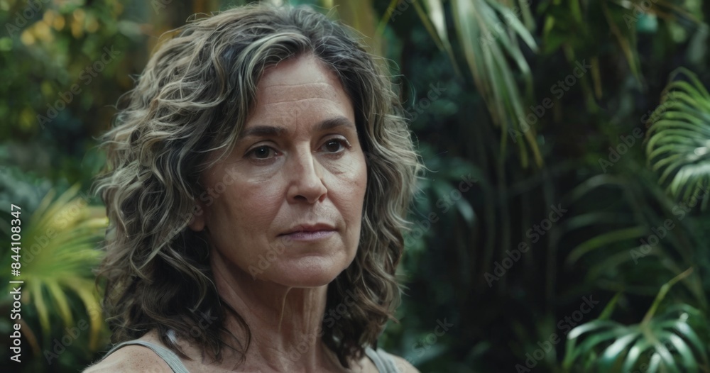 Close-up portrait of a beautiful woman on the background of a tropical forest Close-up portrait of a beautiful woman on the background of a tropical forest