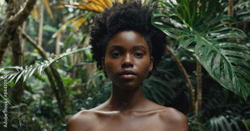 Close-up portrait of a beautiful girl on the background of a tropical forest Close-up portrait of a beautiful girl on the background of a tropical forest