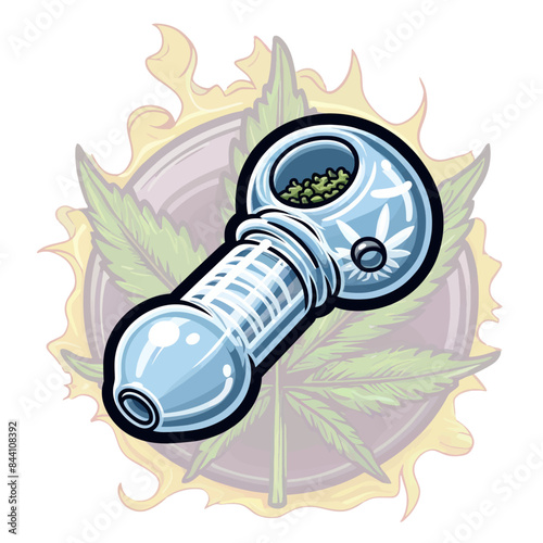 Vector Illustrated Glass Cannabis Pipe 2 Cartoon