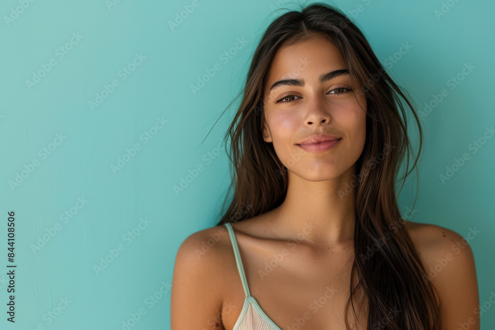 A close up portrait of a young woman with a subtle smile A close up portrait of a young woman with a subtle smile