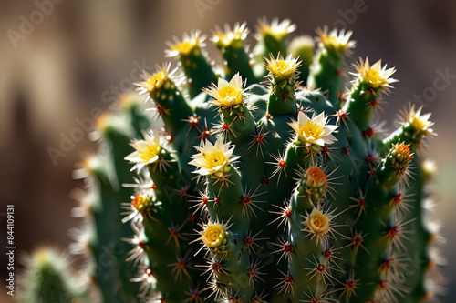 Macro Photography of a Cactus Tip with Flower Bud, Summer Concept © Aileny