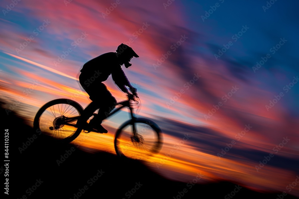 Fototapeta premium Mountain Biking Silhouette at Sunset