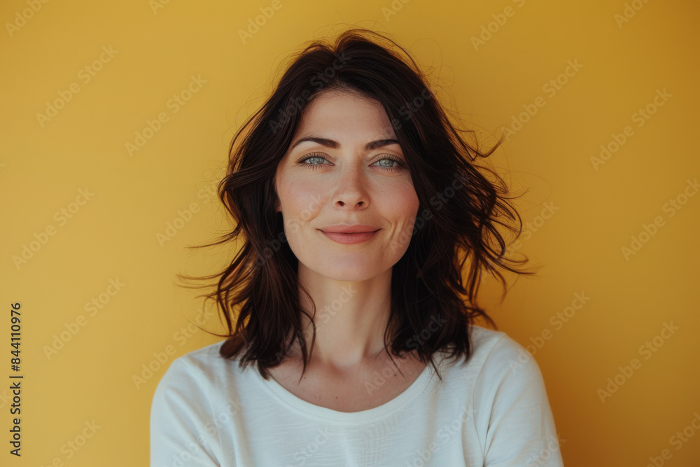 A close up portrait of a young woman with a subtle smile A close up portrait of a young woman with a subtle smile