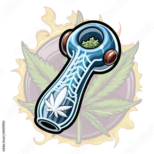 Vector Illustrated Glass Cannabis Pipe 1 Cartoon