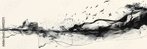Ethereal Landscapes and Graceful Flights: A Journey Through Ink Script's Natural World