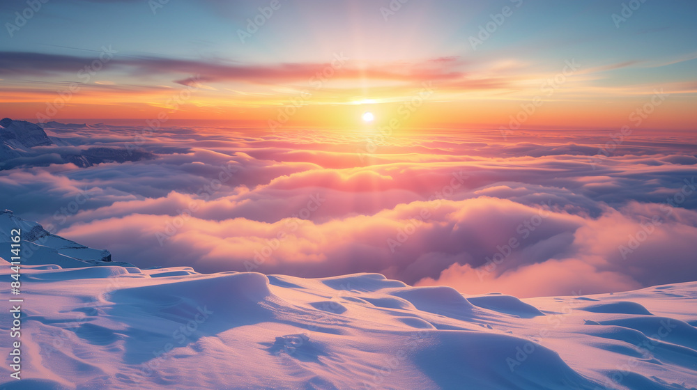 Sunset Over Snow-Capped Mountains with Pink and Purple Clouds
Sunset Over Snow-Capped Mountains with Pink and Purple Clouds