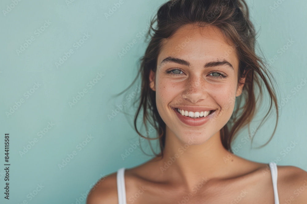 A close up portrait of a young woman with a subtle smile A close up portrait of a young woman with a subtle smile