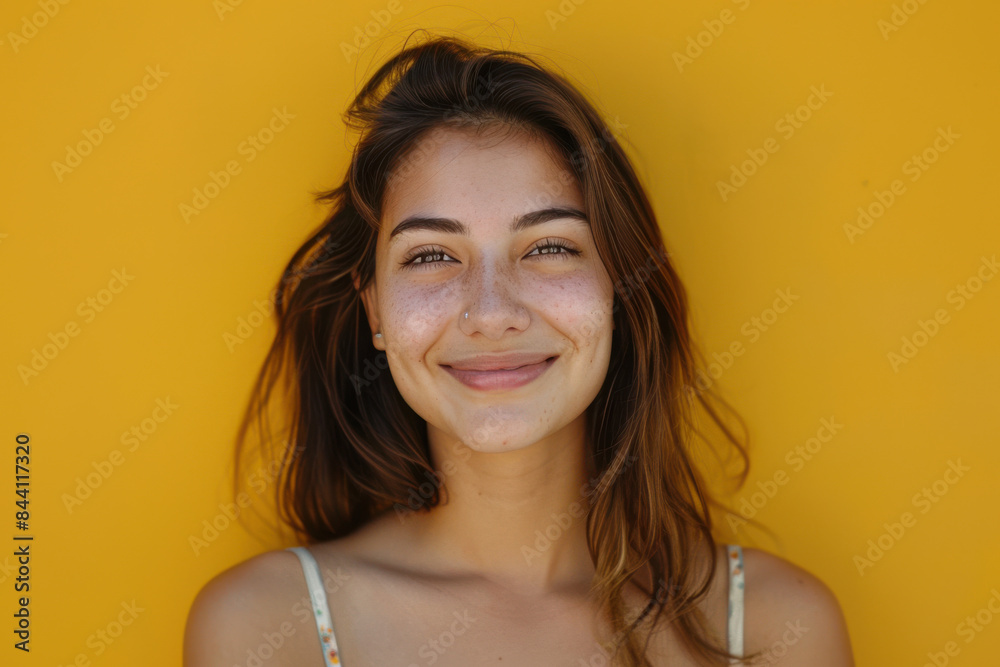 A close up portrait of a young woman with a subtle smile